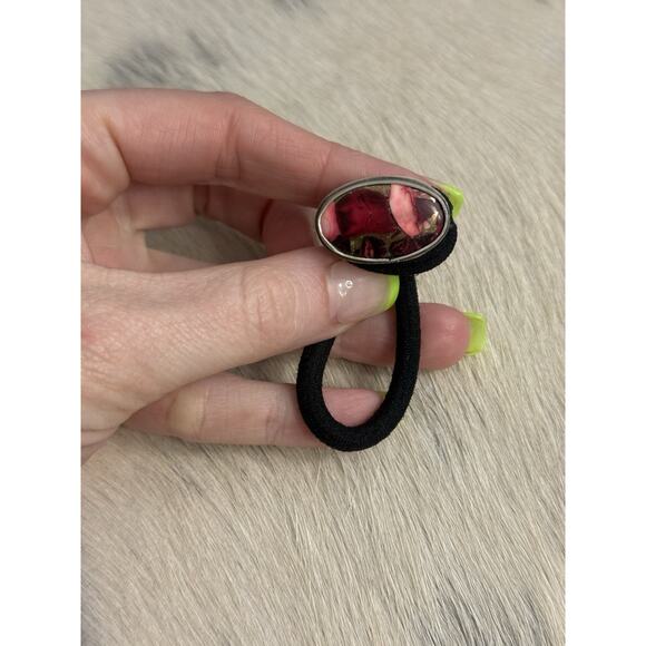 Native American Navajo Handmade Sterling Silver Red Rose Dahlia Oval Hair Tie main image 10